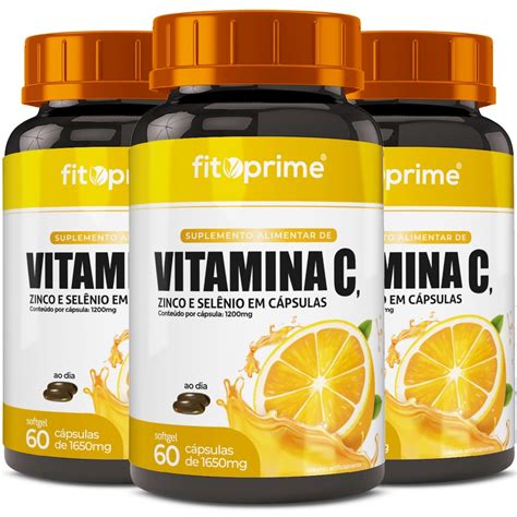 Kit 3 Vitamina C 1000mg Zinco e Selênio 60cps Fitoprime no Shoptime