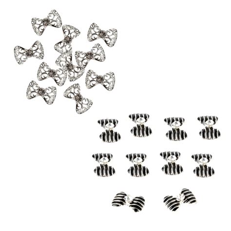 10 Pieces Special Silver Black Bow Tie Silver 3d Alloy Nail Art Slices