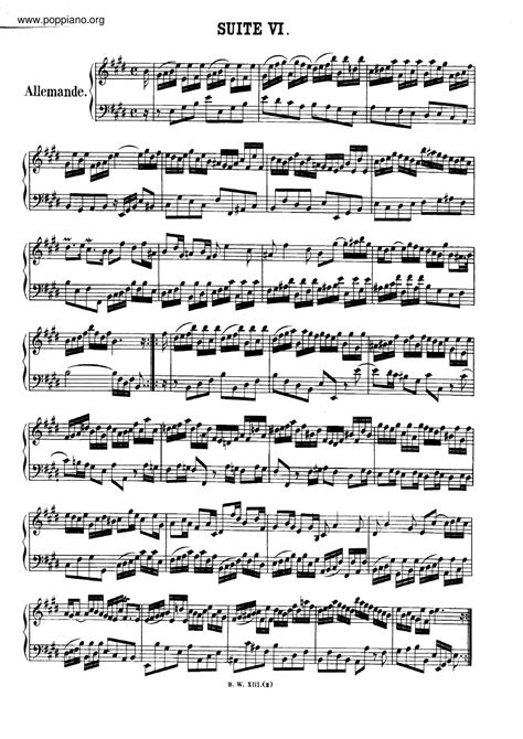 Johann Sebastian Bach French Suite No 6 In E Major BWV 817 琴譜pdf 香港流行