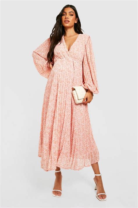 Maternity Floral Pleated Wrap Midaxi Dress Boohoo