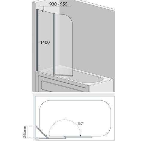 Lakes Classic Curved Hinged Bath Screen 1400mm Hx950mm W Silver