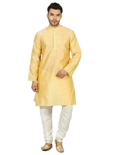 Buy Ethluxis Mens Golden Banaras Silk Kurta Chudidar Pyjama Set 38