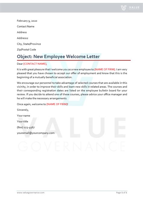 New Employee Welcome Letter ~ Thankyou Letter