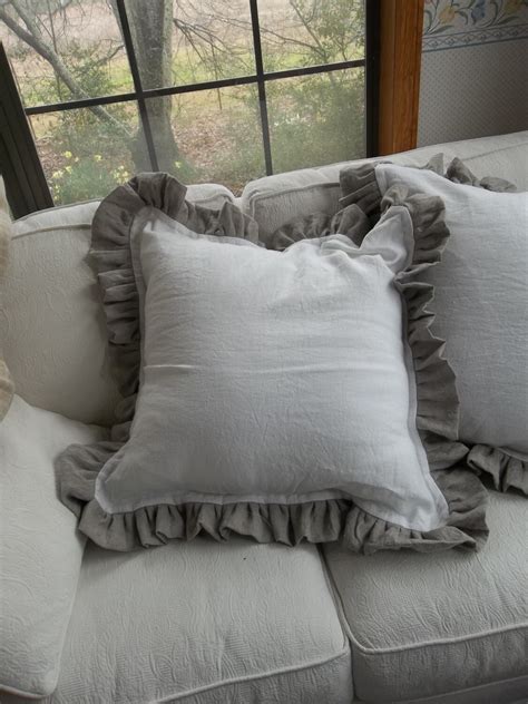 Pair Linen Pillows With Contrasting Ruffles Washed Linen - Etsy