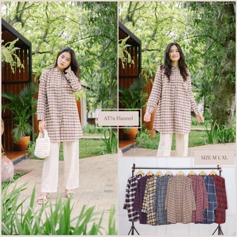 Jual Anyostore AT76 Tunik Flannel Wanita Baju Formal Baju Kantor