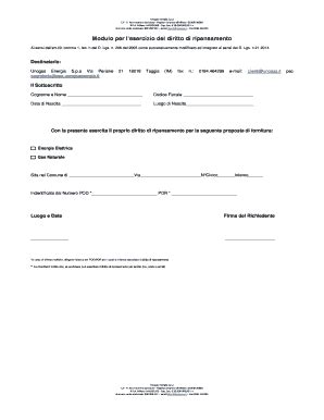 Fillable Online Modulo Per Lesercizio Del Diritto Di Ripensamento Fax