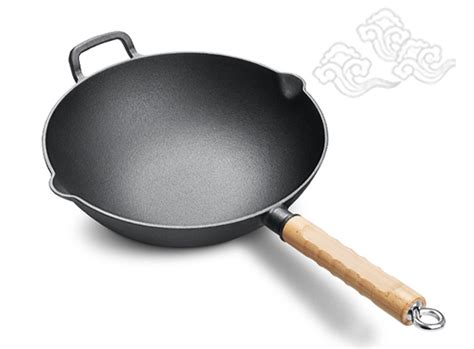 Pre Seasoned Flat Bottom Cast Iron Woks With Two Pouring Spouts For Sale