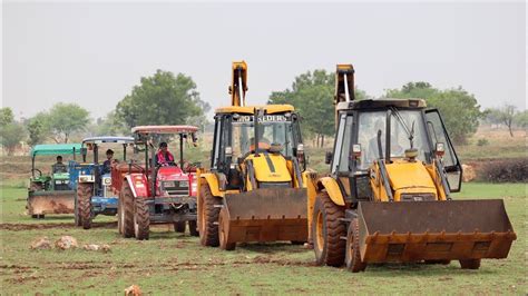 Kirloskar JCB 3dx Backhoe Loading Mud In Swaraj 744 4wd And Mahindra