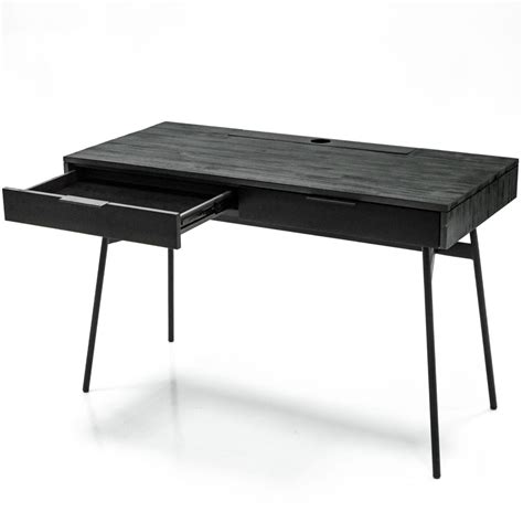 Ascott Black Acacia Wood Desk With Two Drawers Cm