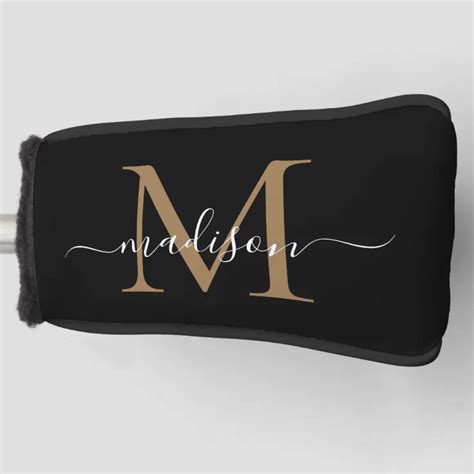 Elegant Black Gold Monogram Feminine Script Name Golf Head Cover Zazzle