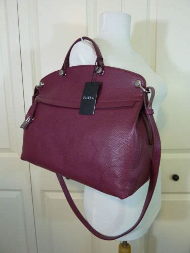 NWT FURLA Burgundy Red Wine Classic Pebbled Leather Piper Satchel Bag