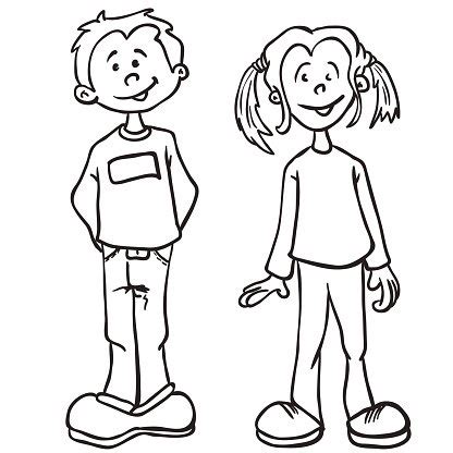 Simple Black And White Boy And Girl Stock Clipart Royalty Free