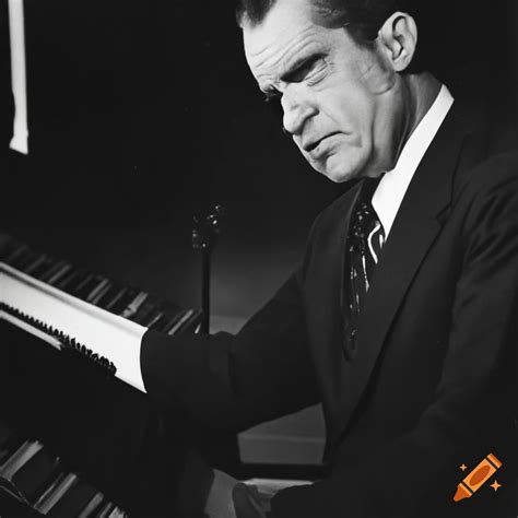 Richard Nixon Playing The Piano In A Historical Black And White Photo