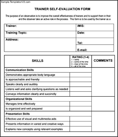 Sample Trainer Evaluation Form Pdf Template Sample Templates Sample