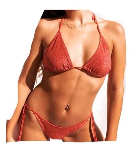 Bikini Roja Brillosa Forrada Con Taza Soft Colaless MercadoLibre