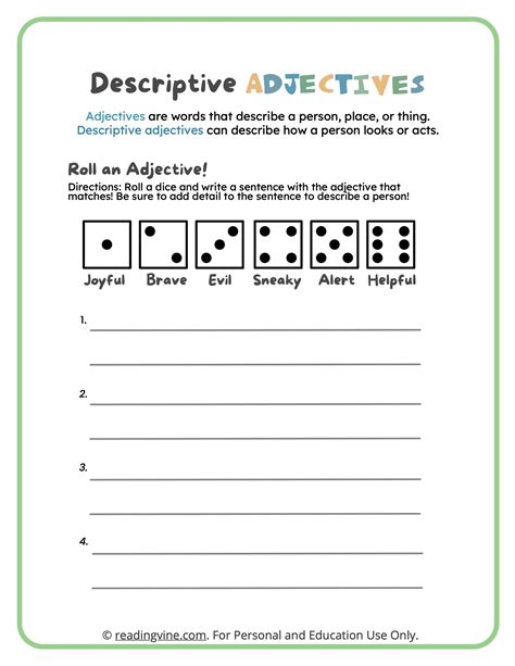 Roll A Descriptive Adjective Writing Activity Image ReadingVine