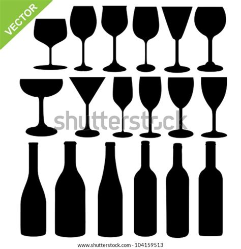 Set Wine Bottles Glass Silhouette Vector Stock Vector Royalty Free 104159513