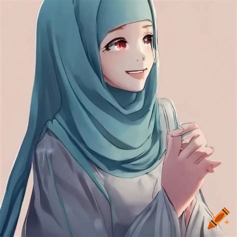 An Anime Girl Wearing A Hijab With No Hair Radiating Sweetness With