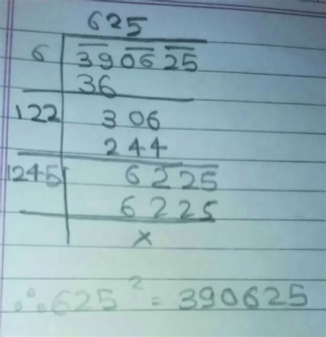 Find The Square Root Of 390625 By Long Division Method Brainly In