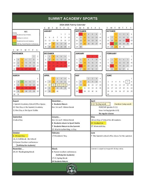 Summit Academy Sports | The Summit Academy School Calendar