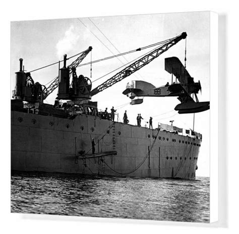 Print Of Hoisting Out A Seaplane From British Seaplane Carrier Hms Ark