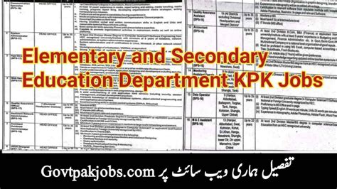 Elementary And Secondary Education Department Kpk Jobs 2023 Online