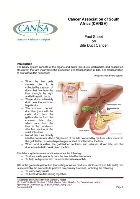 Pdf Fact Sheet On Bile Duct Cancer