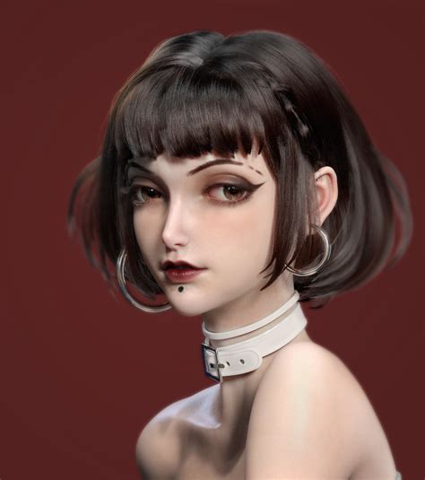 Artstation 短发酷女孩 黄可可 Portrait Artwork Art Design