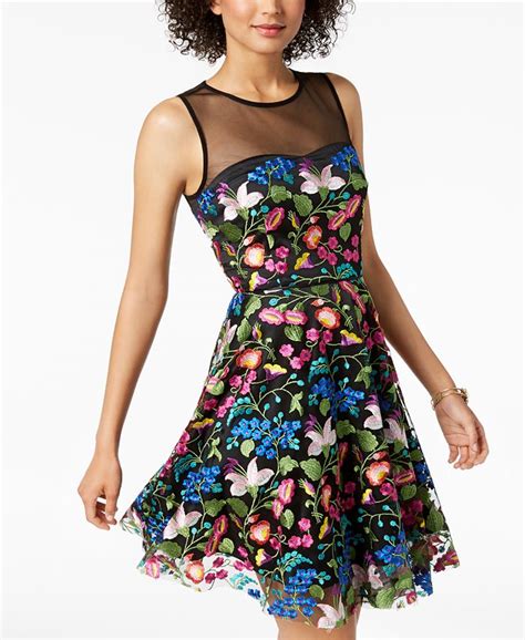 Tahari Asl Floral Embroidered Mesh Illusion Fit And Flare Dress Macys