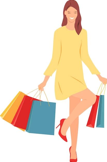 Ilustración vectorial de una joven feliz con bolsas de compras en un