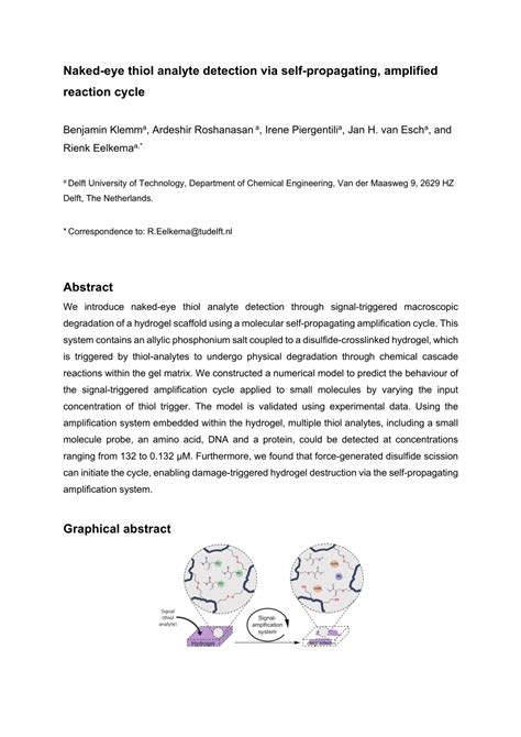 Pdf Naked Eye Thiol Analyte Detection Via Self Propagating Amplified