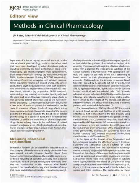 Methods In Clinical Pharmacology Ritter 2009 British Journal Of