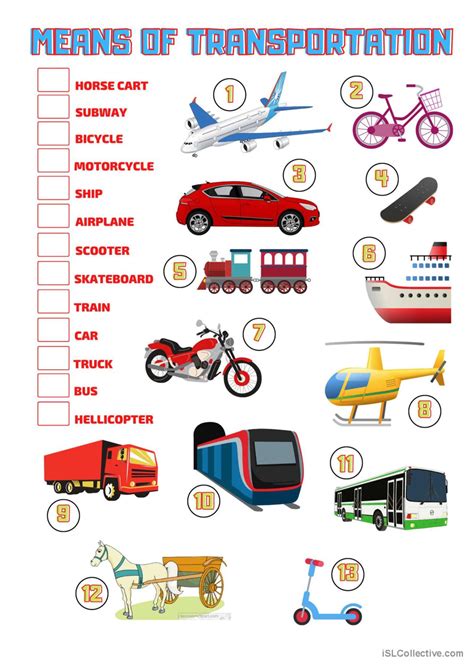 Means Of Transportation English Esl Worksheets Pdf Doc