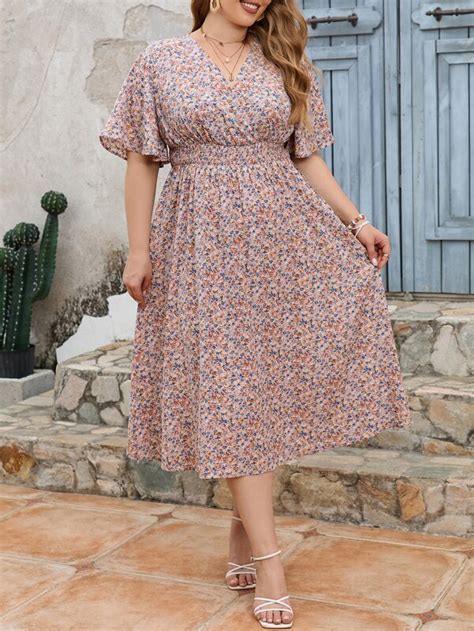 Shein Vcay Robe Imprim Floral Manches Papillon Mode En Ligne