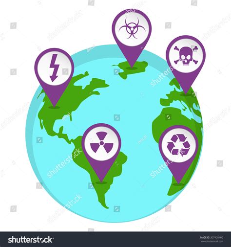 Radioactive Pin Map On Earth Map Stock Vector (Royalty Free) 307405160 ...