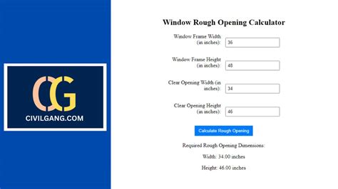 Window Rough Opening Calculator - CivilGang