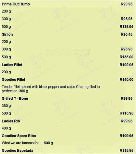 Menu at The Goodies Restaurant, Kempton Park