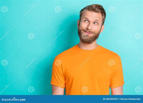 Portrait Of Cheerful Handsome Thoughtful Guy With Blond Beard Wear