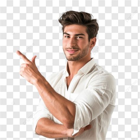 Portrait Of Bearded Man 30s In White T Shirt Raising Hands And Showing