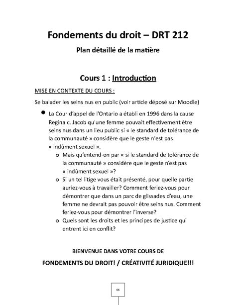 Plan De Cours Du Fondements Du Droit Drt Plan D Taill De La