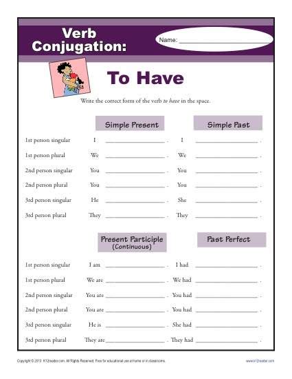 To Have Verb Conjugation Worksheets