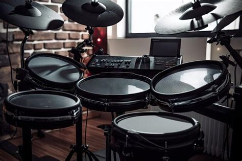 Premium AI Image | Electronic drum setup with sticks and drums ready to ...