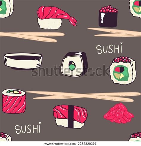 Vector Seamless Sushi Pattern Sushi Isolated Stock Vector Royalty Free