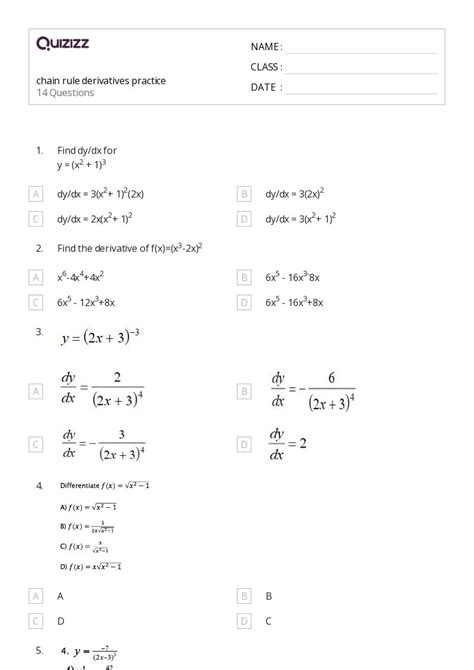 50 Derivatives Worksheets For 10th Grade On Quizizz Free And Printable