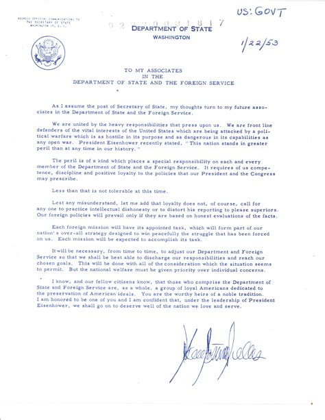 John Foster Dulles Enters Duty As Secretary Of State The Text Message