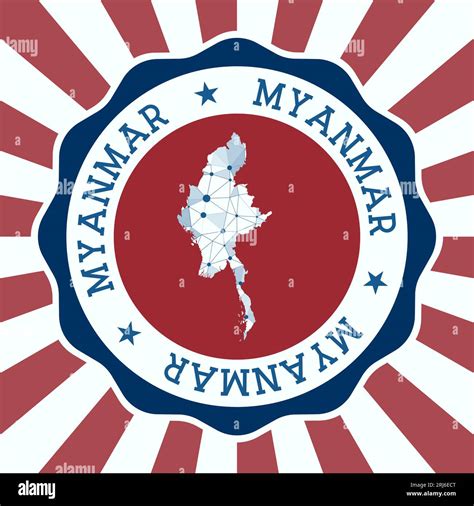 Myanmar Badge Round Logo Of Country With Triangular Mesh Map And