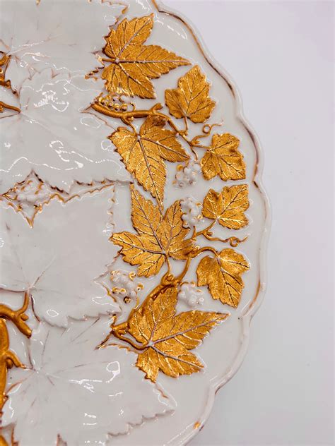 Meissen Porcelain Relief Plate Vine Relief Gold Leaf Meissen Prunk