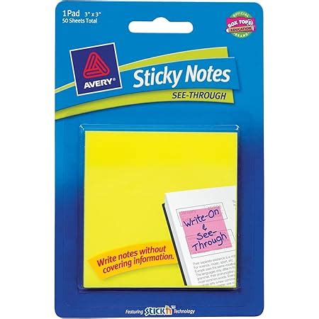 Avery Sticky Notes See Through X Inches Yellow Sheets