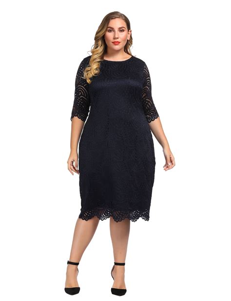 Chicwe Womens Lined Stretch Lace Plus Size Shift Dress With Scalloped