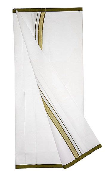 Buy White Plain Cotton Lungi With Green Border